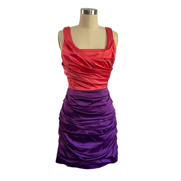 Express Salmon Pink Purple Ruched Dress - 6 - Picture 3 of 7